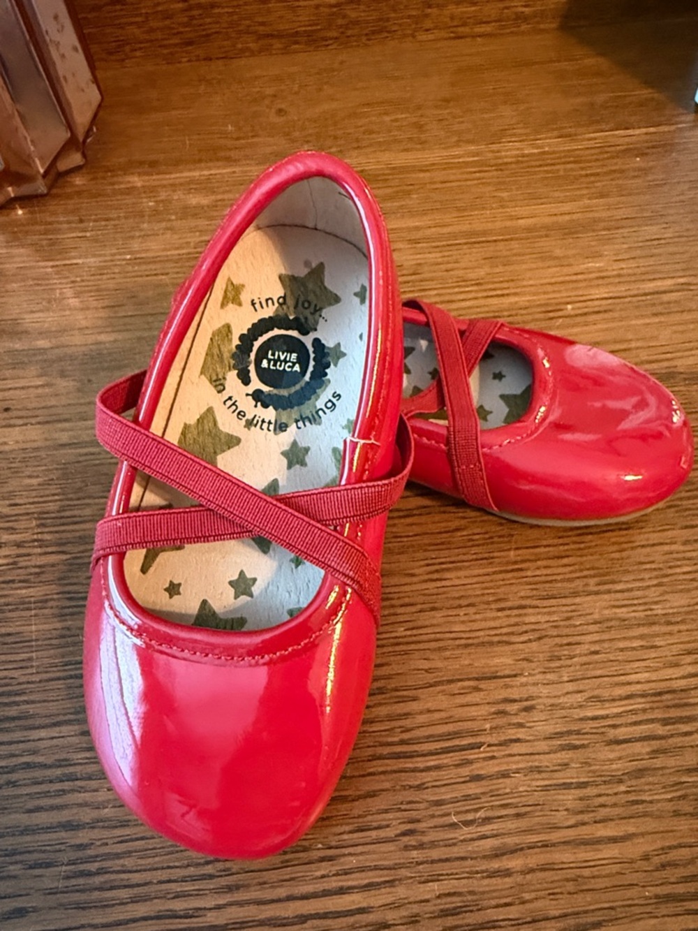 Livie & Luca Shiny Red Patent Mary Jane Flats with Cross Straps